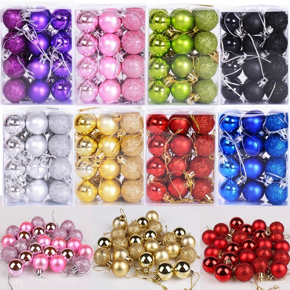 24Pcs Christmas Balls Ornament Plastic Christmas Ball Pendant Hanging Decoration