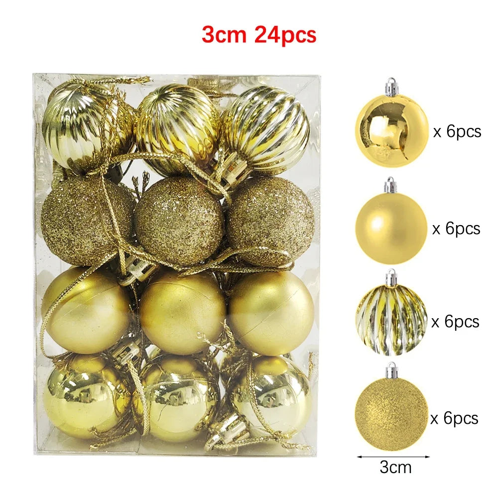 24Pcs Christmas Balls Ornament Plastic Christmas Ball Pendant Hanging Decoration